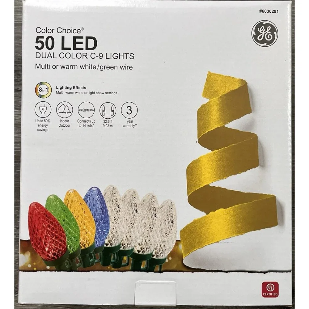 GE Color Choice 50 LED Dual Color C9 Lights Multicolor Or Warm White Green Wire